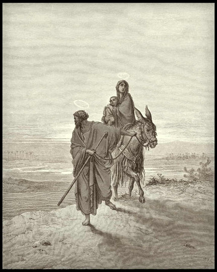 Joseph leads mary and jesus into egypt