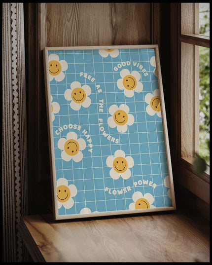 Happy Flowers Retro Poster